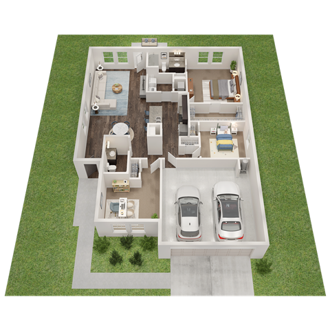 Floor plan for 3 beds, 2 baths, 1429 sqft
